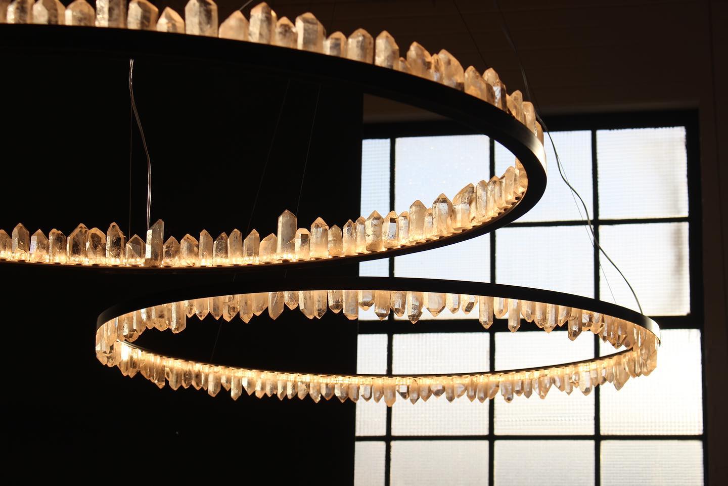 Designer 36 Inch Round Modern Chandelier Brass & Clear Geode Quartz Crystal Hanging Light product image