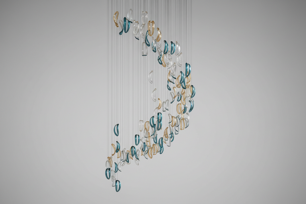 Designer Aqua Ripple Glass Art Customize Chandelier by Bling Lighting Studio