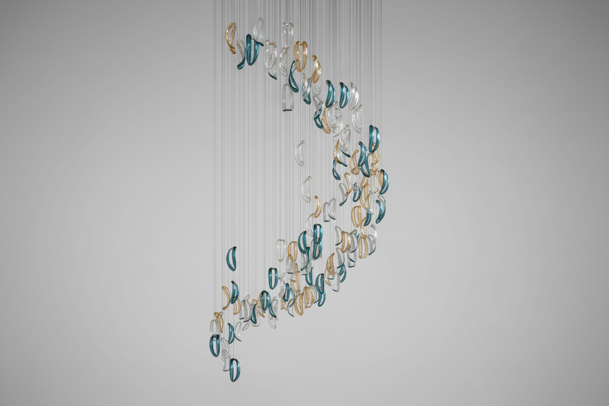 Designer Aqua Ripple Glass Art Customize Chandelier by Bling Lighting Studio