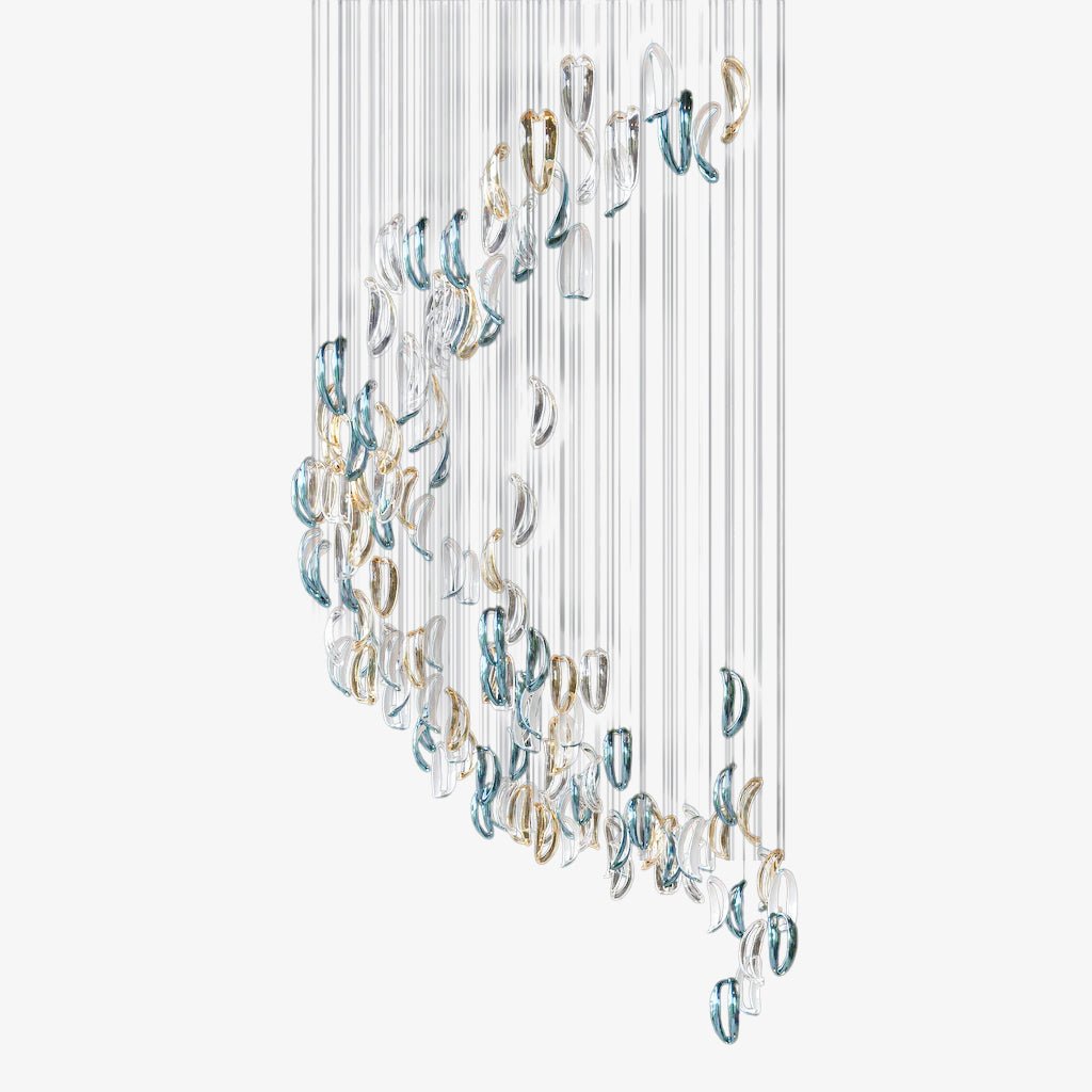 Designer Aqua Ripple Glass Art Customize Chandelier detail view