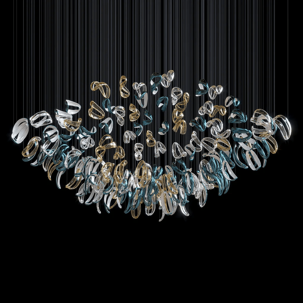 Designer Aqua Ripple Glass Art Customize Chandelier additional product view
