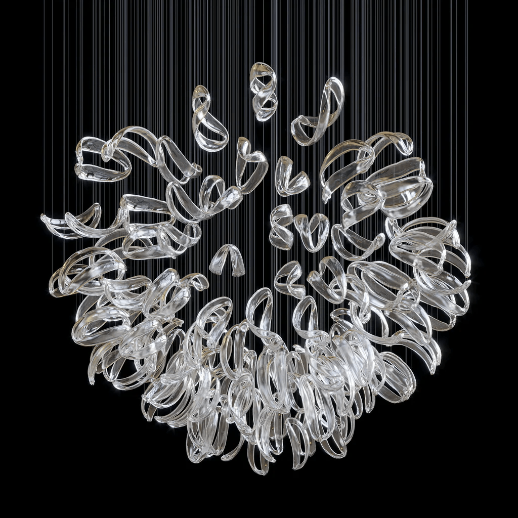 Designer Aqua Ripple Glass Art Customize Chandelier material and finish detail