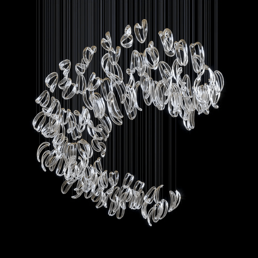 Designer Aqua Ripple Glass Art Customize Chandelier product image