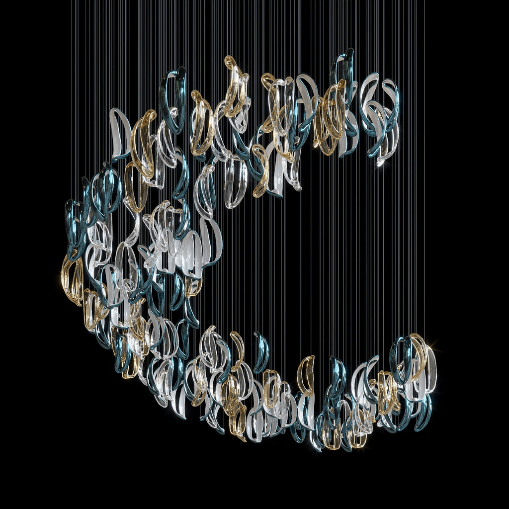 Designer Aqua Ripple Glass Art Customize Chandelier product image