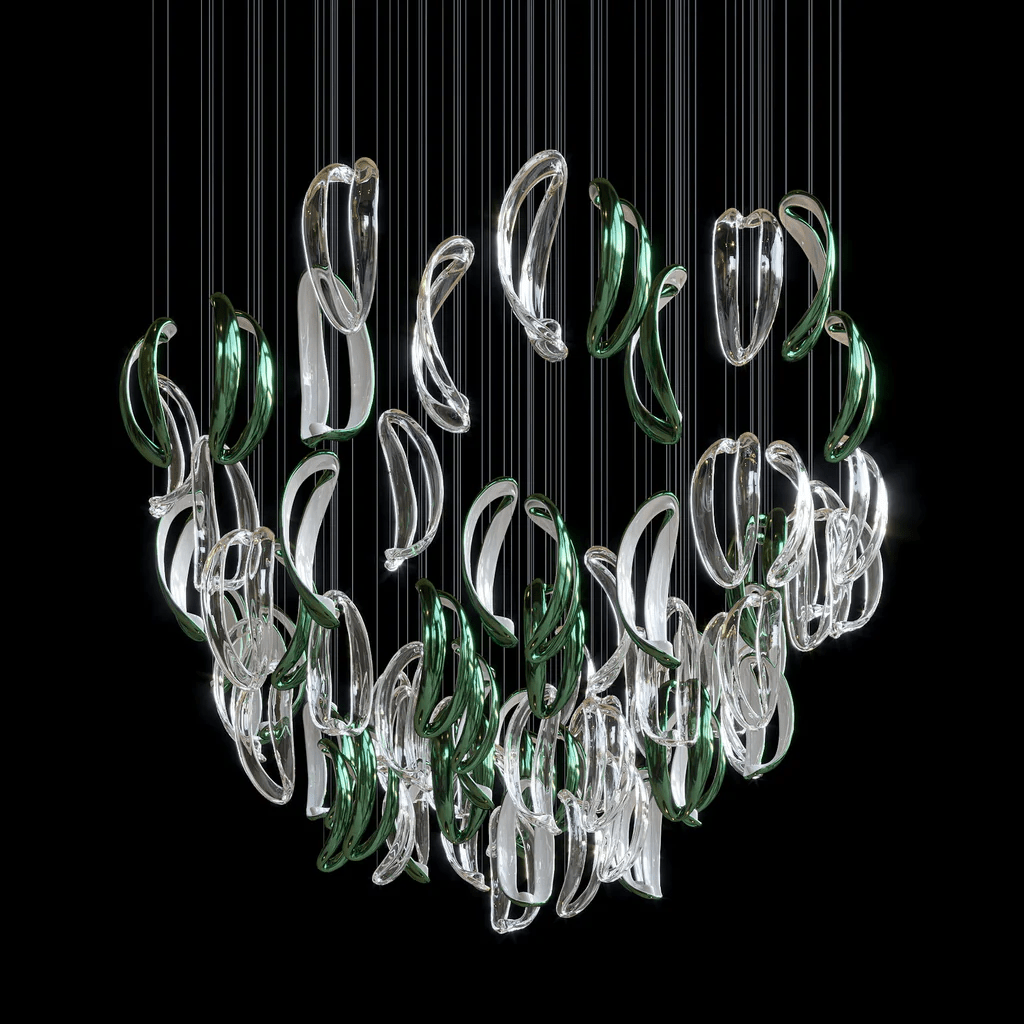 Designer Aqua Ripple Glass Art Customize Chandelier product image