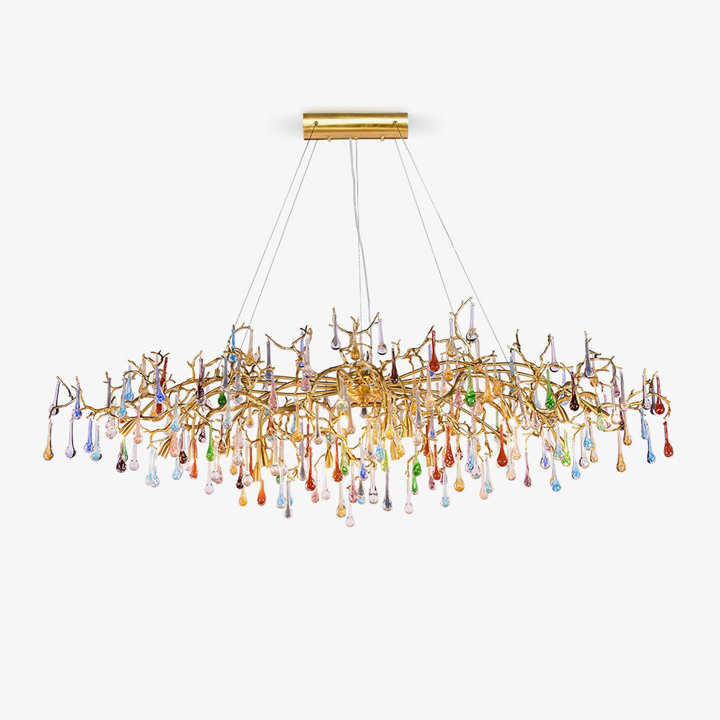 Designer Colorful Raindrop Brass Branch Chandelier by Bling Lighting Studio
