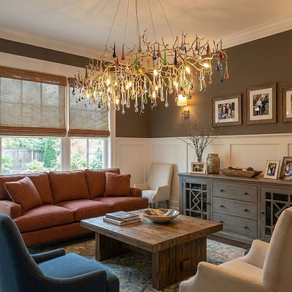 Designer Colorful Raindrop Brass Branch Chandelier product image