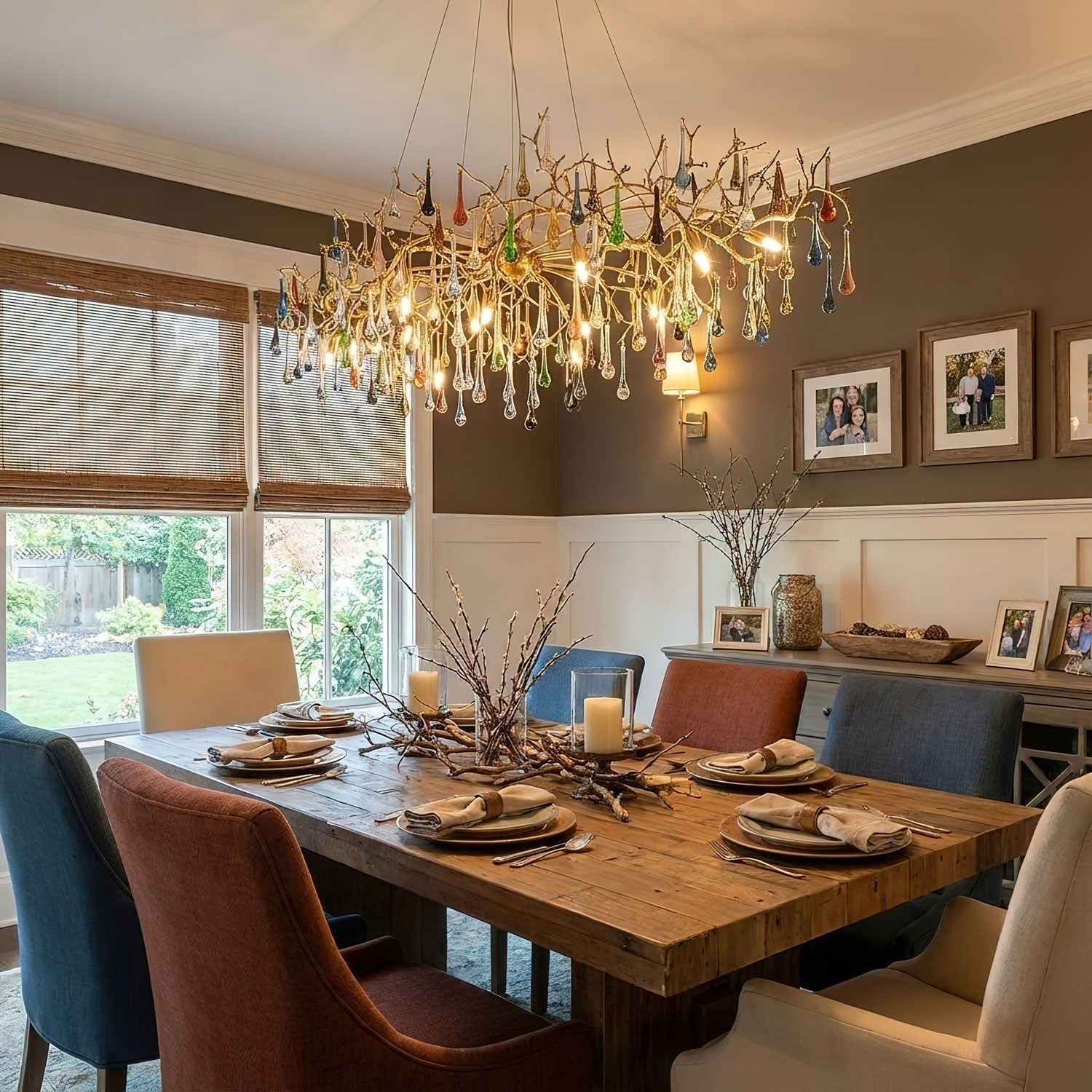 Designer Colorful Raindrop Brass Branch Chandelier product image