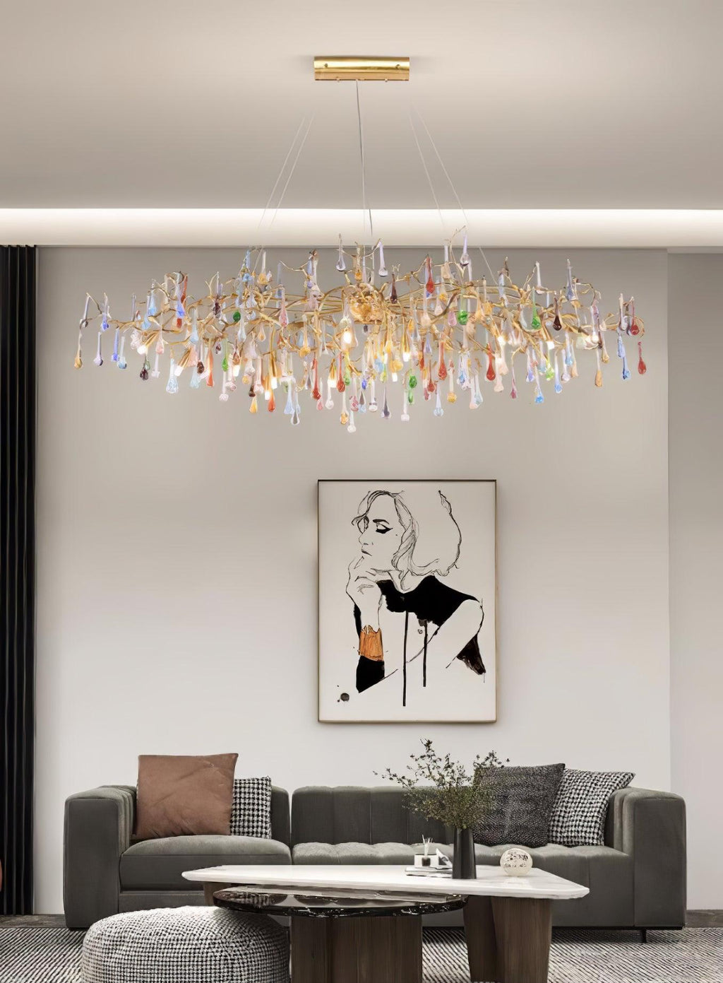 Designer Colorful Raindrop Brass Branch Chandelier product image