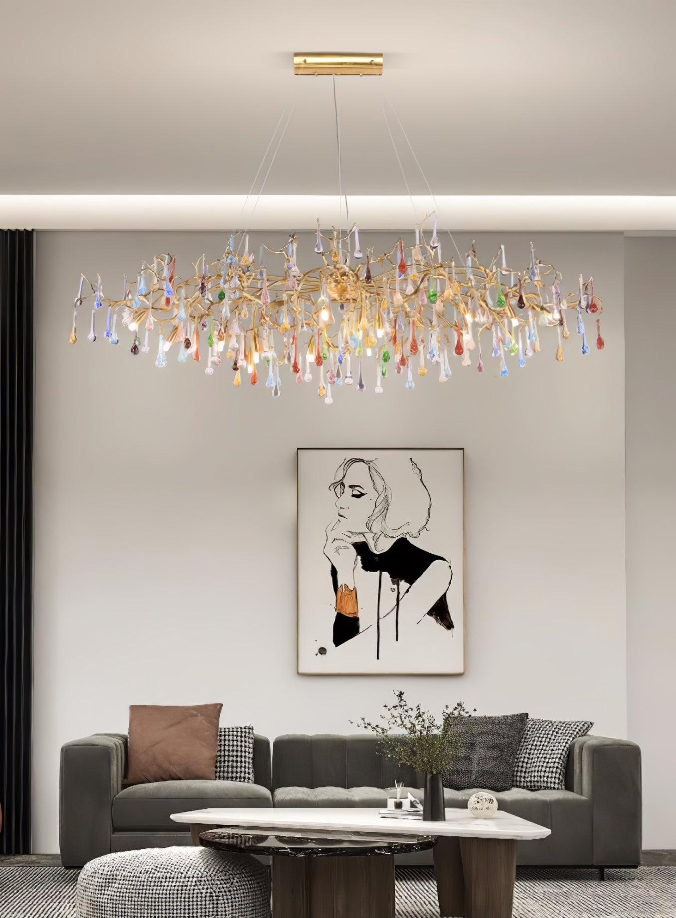 Designer Colorful Raindrop Brass Branch Chandelier product image