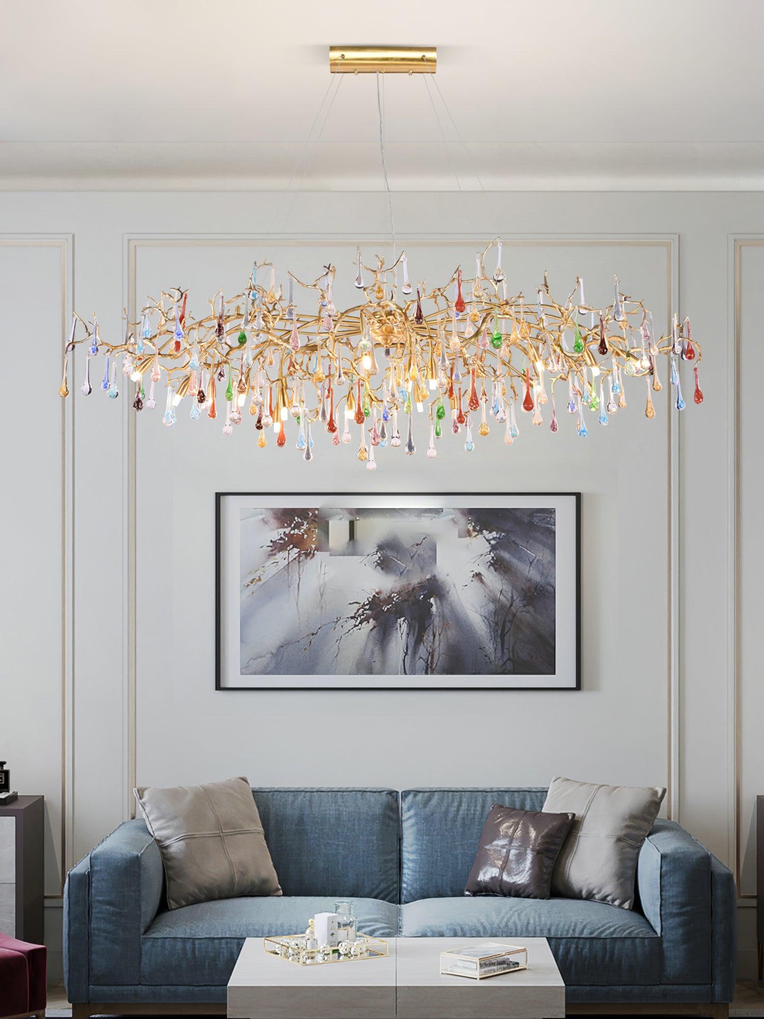 Designer Colorful Raindrop Brass Branch Chandelier product image