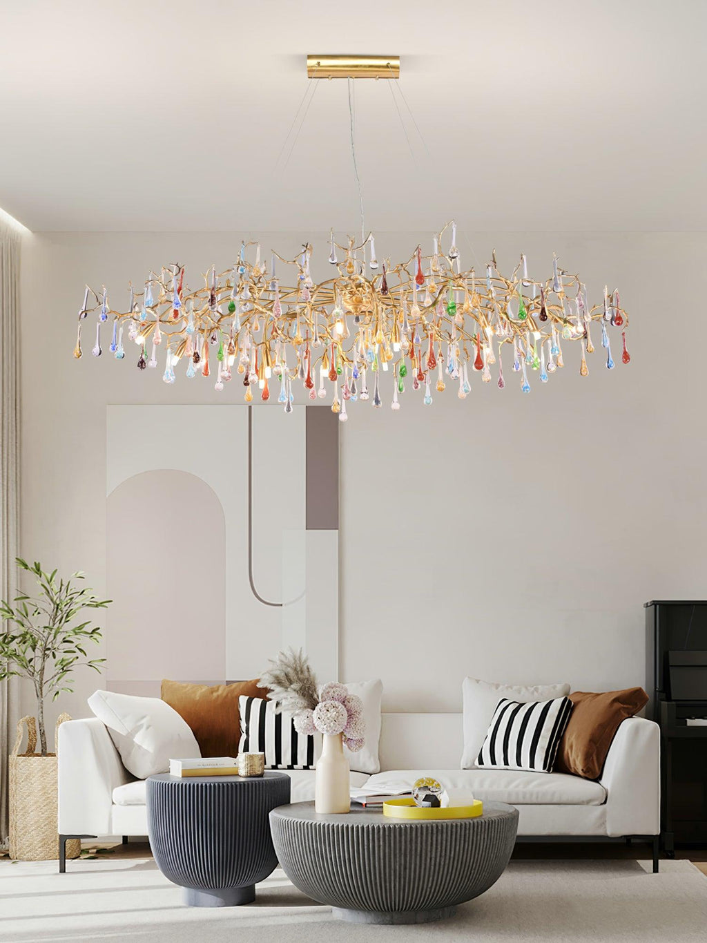 Designer Colorful Raindrop Brass Branch Chandelier product image