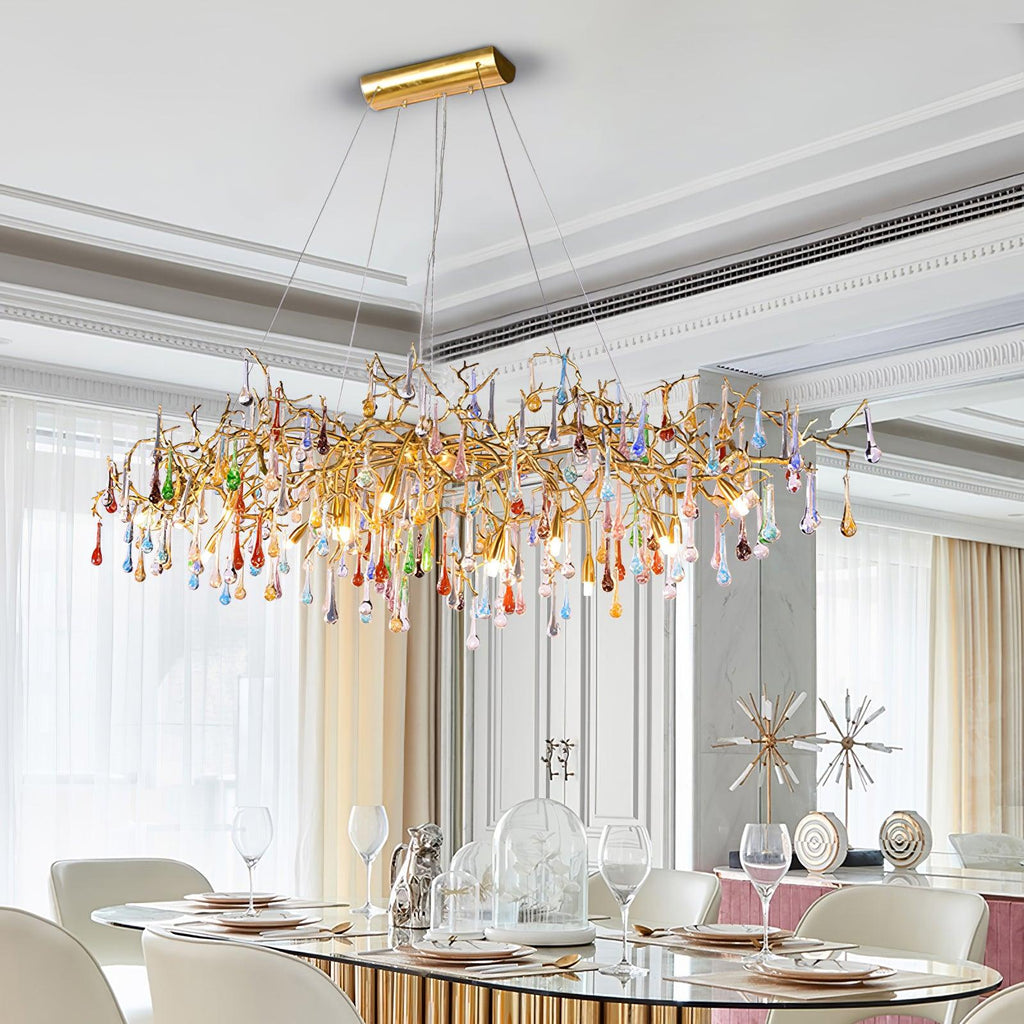 Designer Colorful Raindrop Brass Branch Chandelier product image