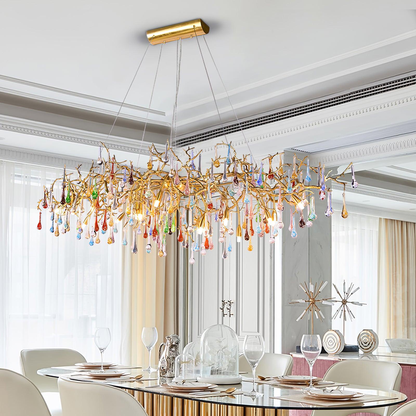 Designer Colorful Raindrop Brass Branch Chandelier product image
