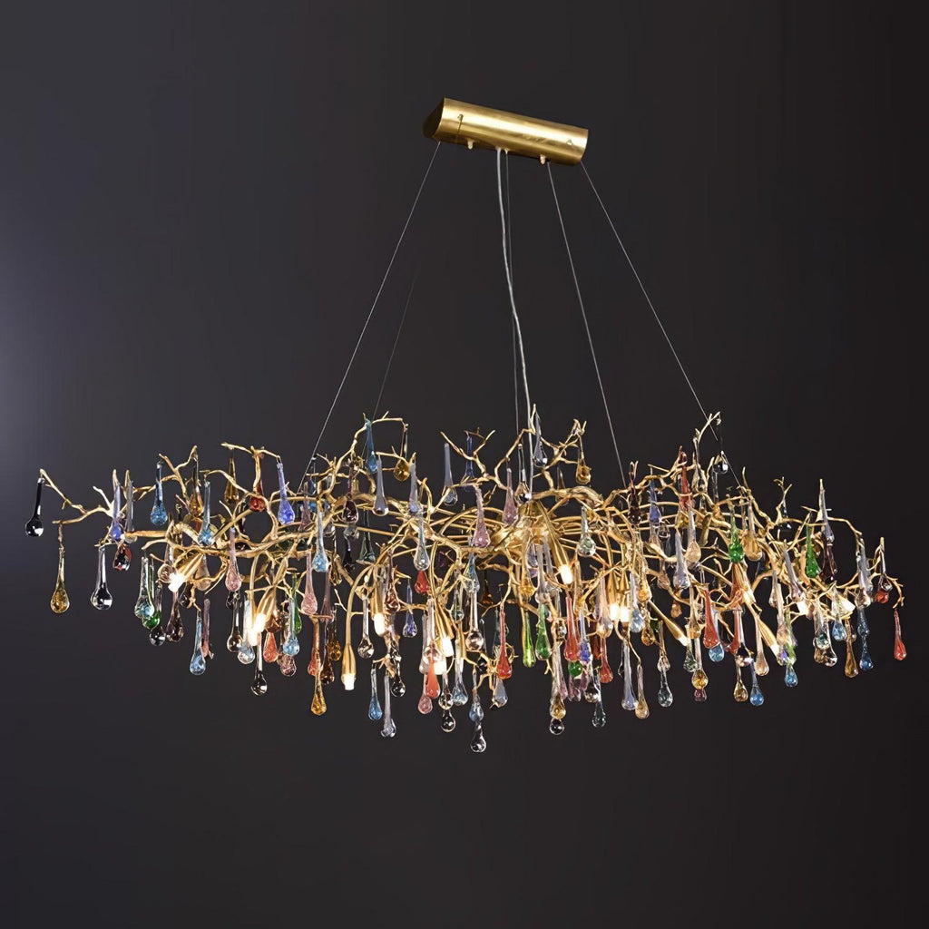 Designer Colorful Raindrop Brass Branch Chandelier product image