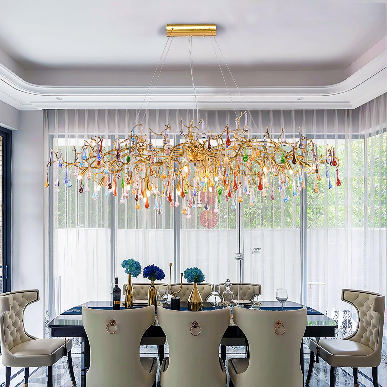 Designer Colorful Raindrop Brass Branch Chandelier product image