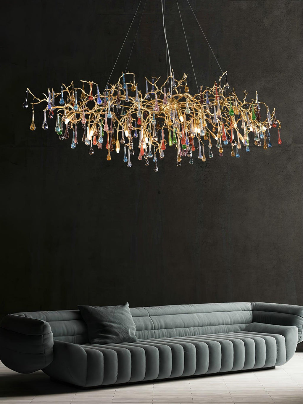 Designer Colorful Raindrop Brass Branch Chandelier product image