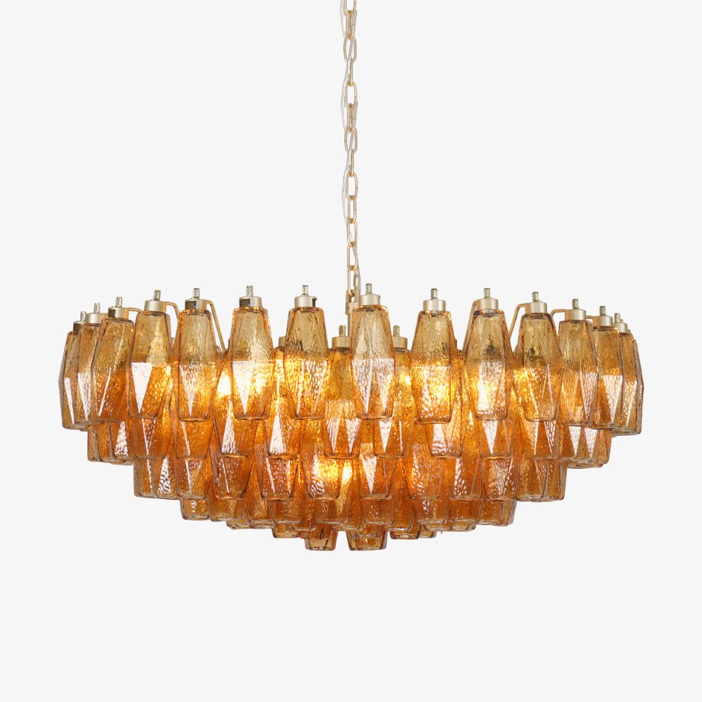 Designer Murano Rhombus Amber Poliedri Glass Chandelier by Bling Lighting Studio
