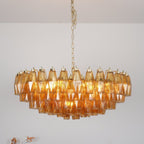 Designer Murano Rhombus Amber Poliedri Glass Chandelier detail view