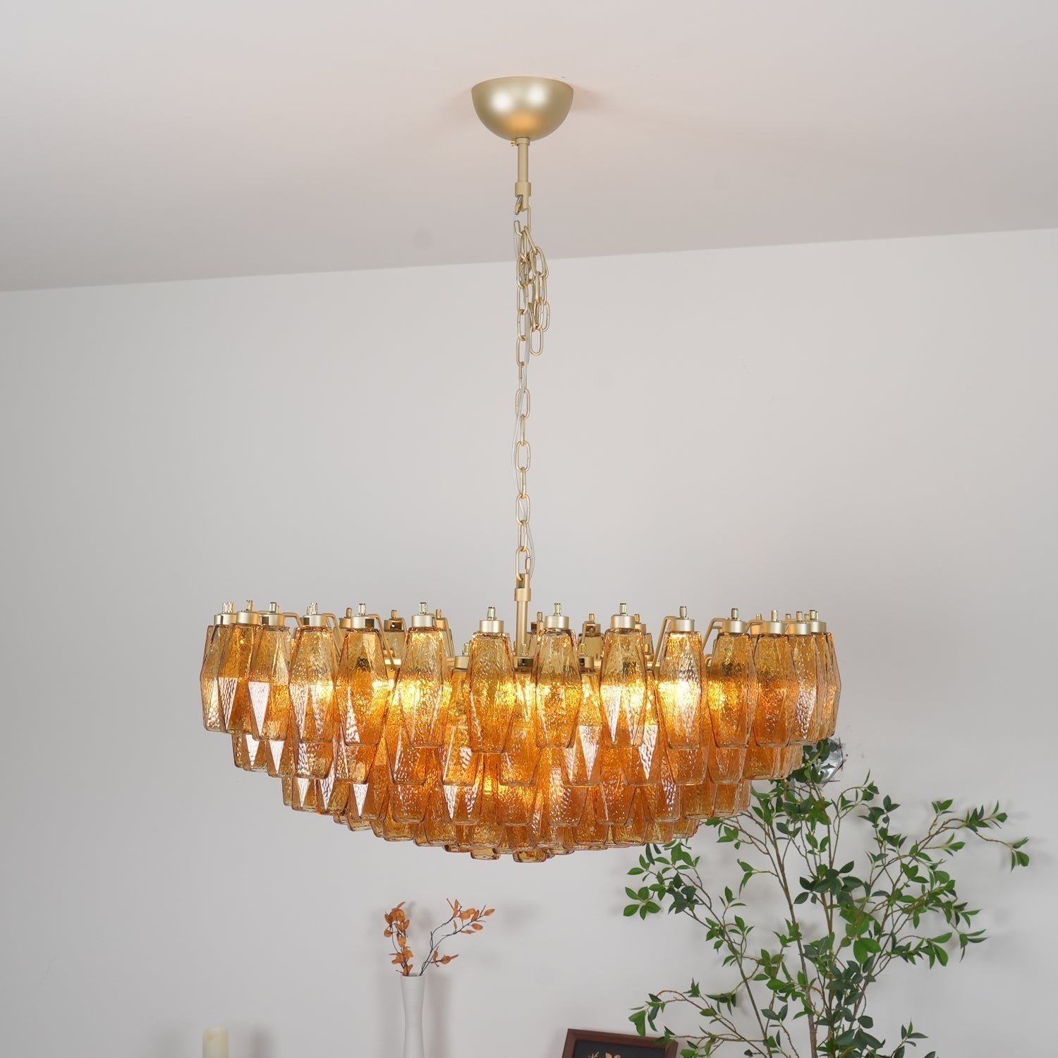 Designer Murano Rhombus Amber Poliedri Glass Chandelier additional product view