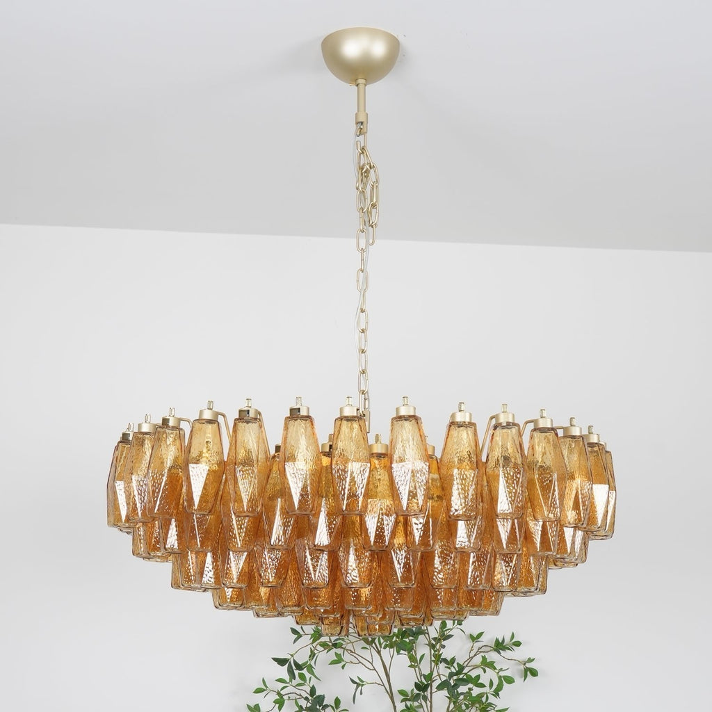Designer Murano Rhombus Amber Poliedri Glass Chandelier material and finish detail