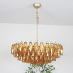 Designer Murano Rhombus Amber Poliedri Glass Chandelier material and finish detail