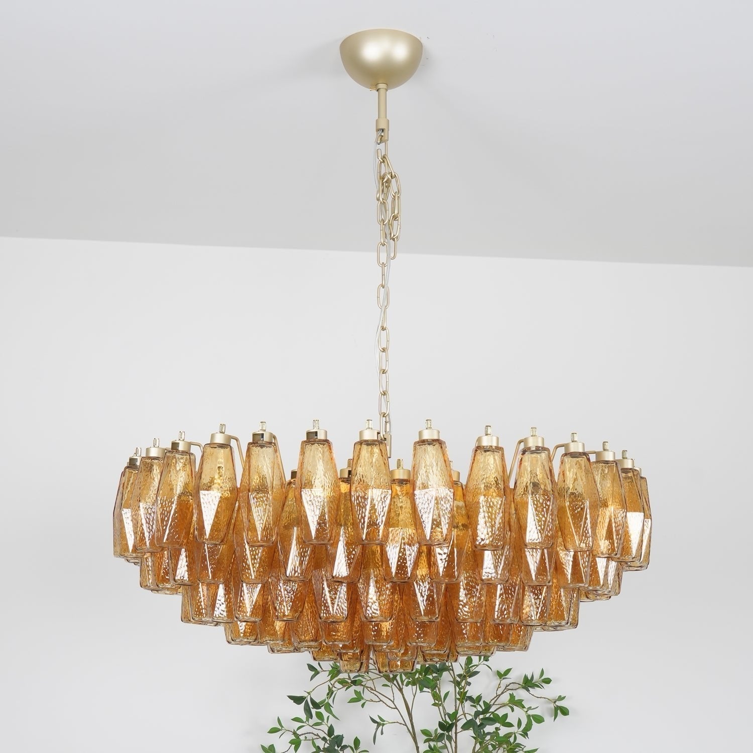 Designer Murano Rhombus Amber Poliedri Glass Chandelier material and finish detail