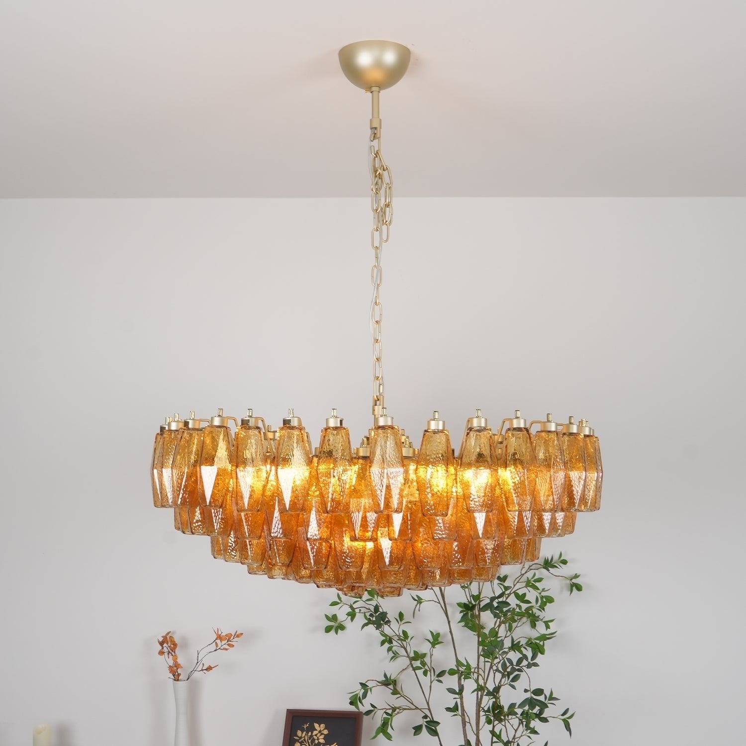 Designer Murano Rhombus Amber Poliedri Glass Chandelier product image