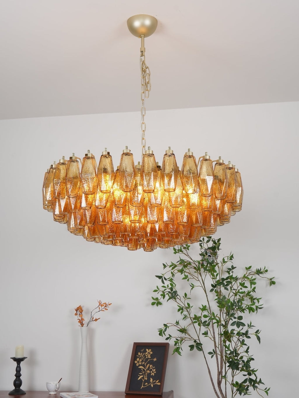 Designer Murano Rhombus Amber Poliedri Glass Chandelier product image