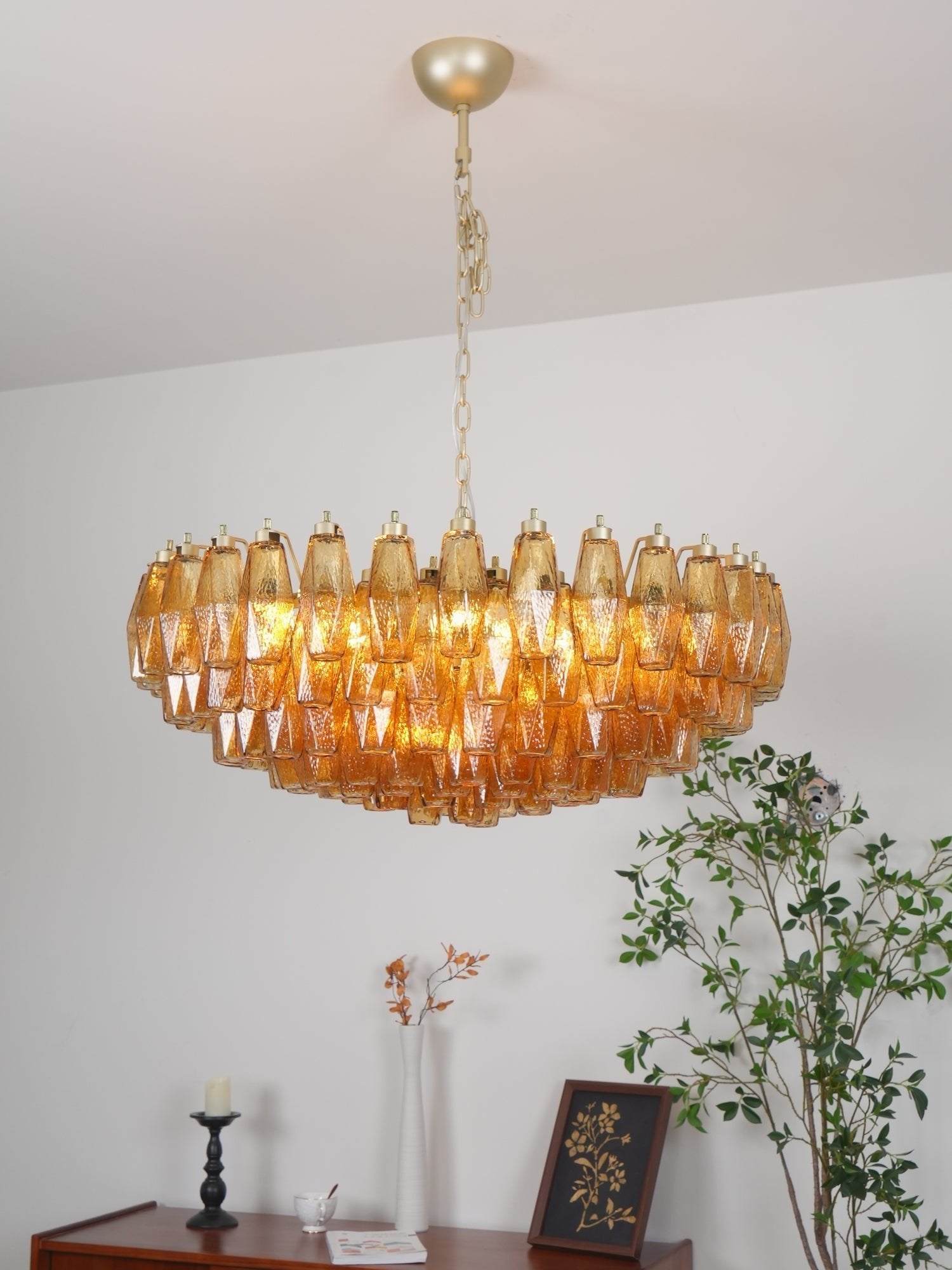 Designer Murano Rhombus Amber Poliedri Glass Chandelier product image