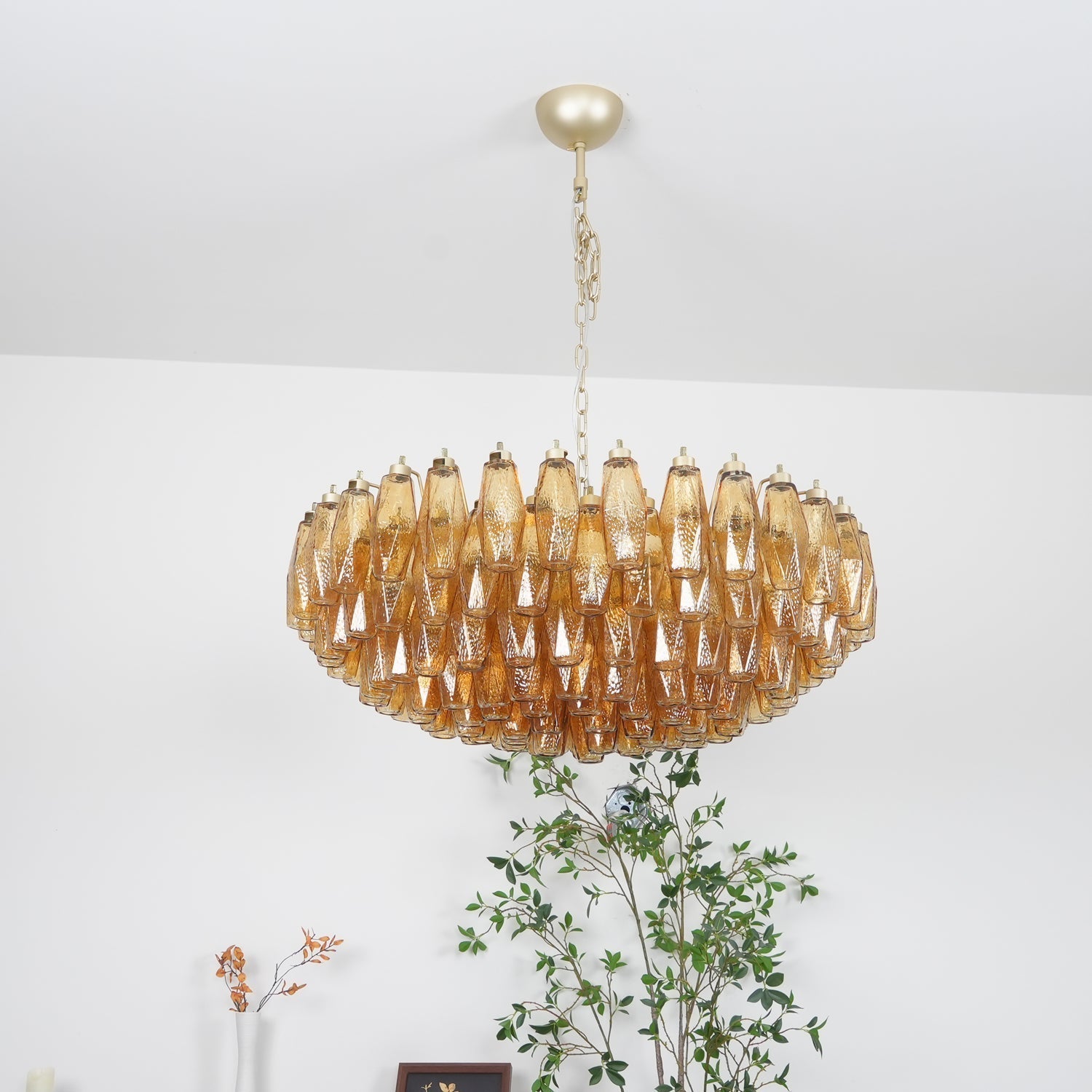 Designer Murano Rhombus Amber Poliedri Glass Chandelier product image