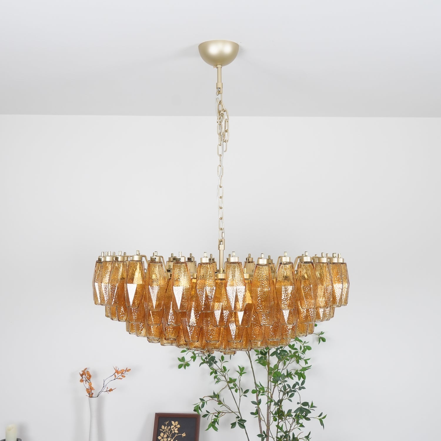 Designer Murano Rhombus Amber Poliedri Glass Chandelier product image