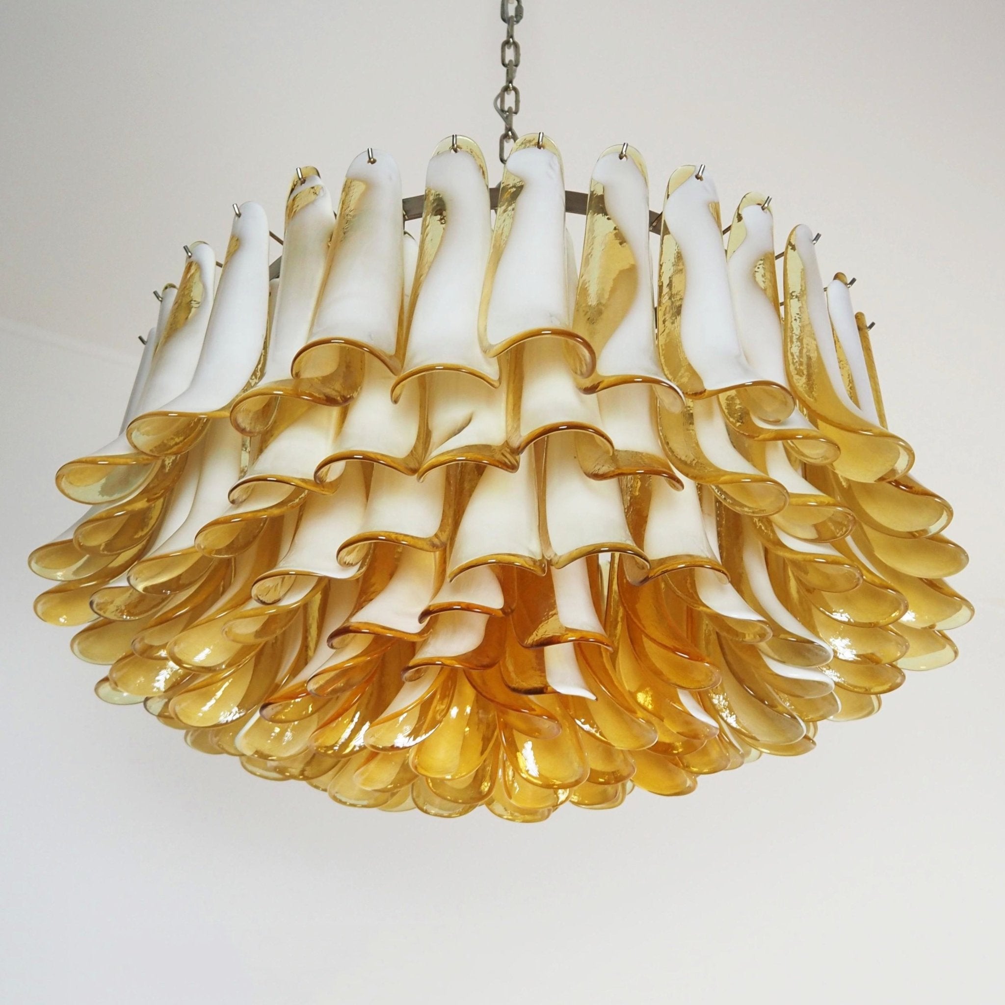 Designer Petal Amber Murano Glass Chandelier material and finish detail