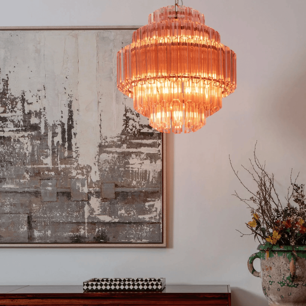 Designer Pink Palermo Murano Chandelier detail view