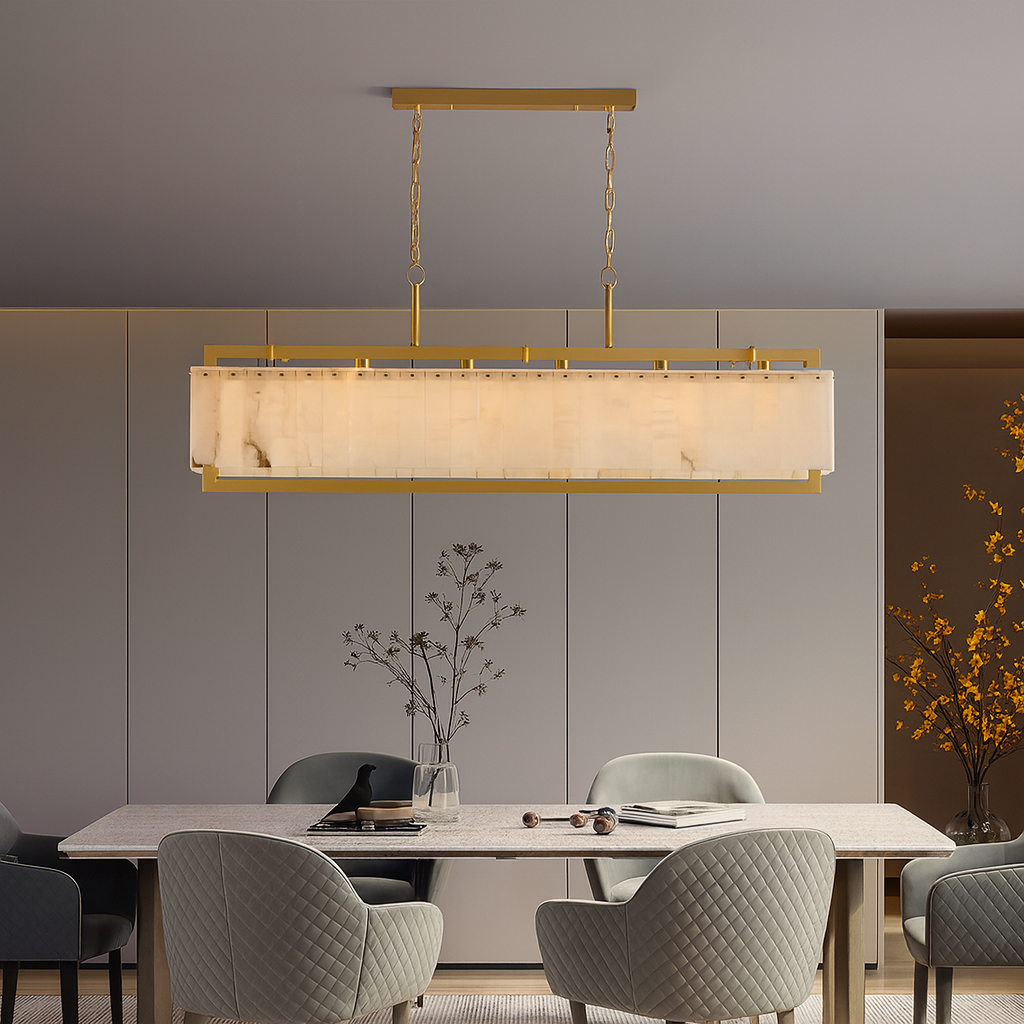 Stanton Brass & Alabaster Dining Chandelier by Bling Lighting Studio