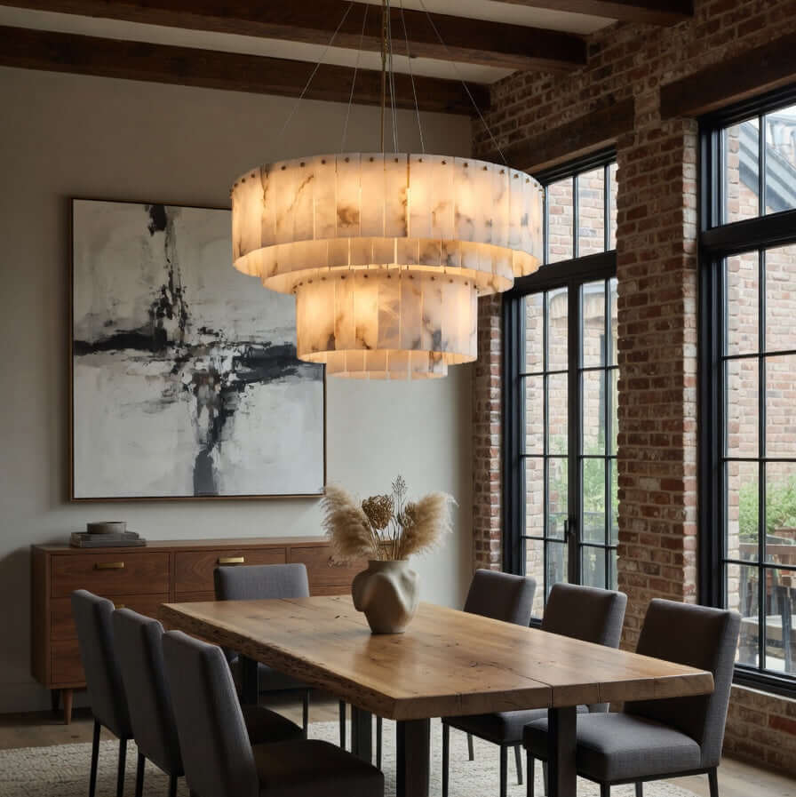 Oakley Layered Alabaster Chandelier - 31" detail view