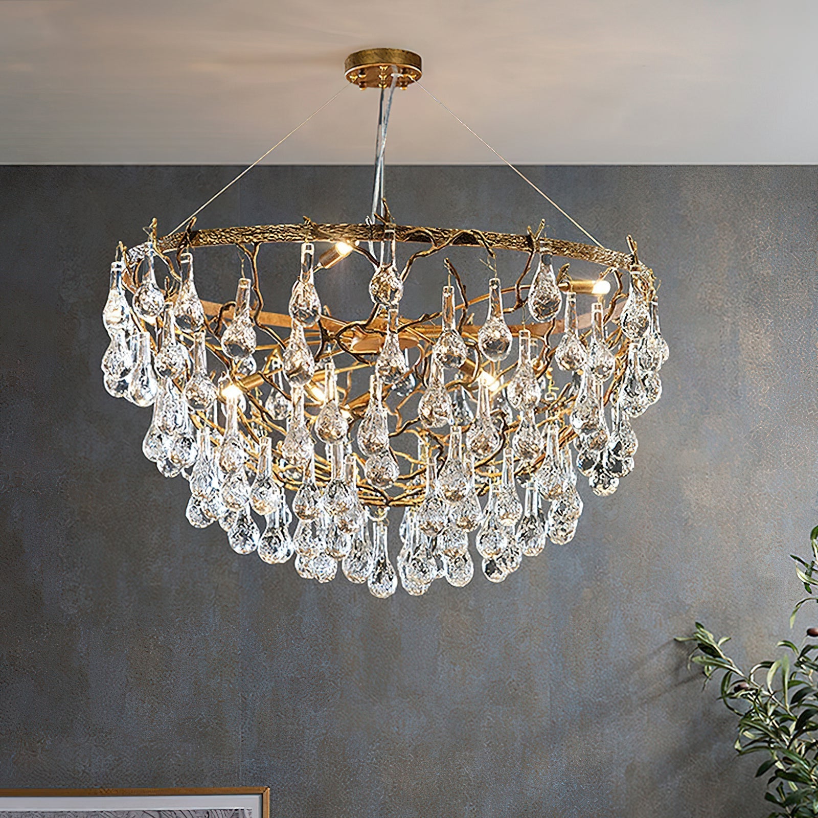 Doris Branch Brass Crystal Chandelier by Bling Lighting Studio