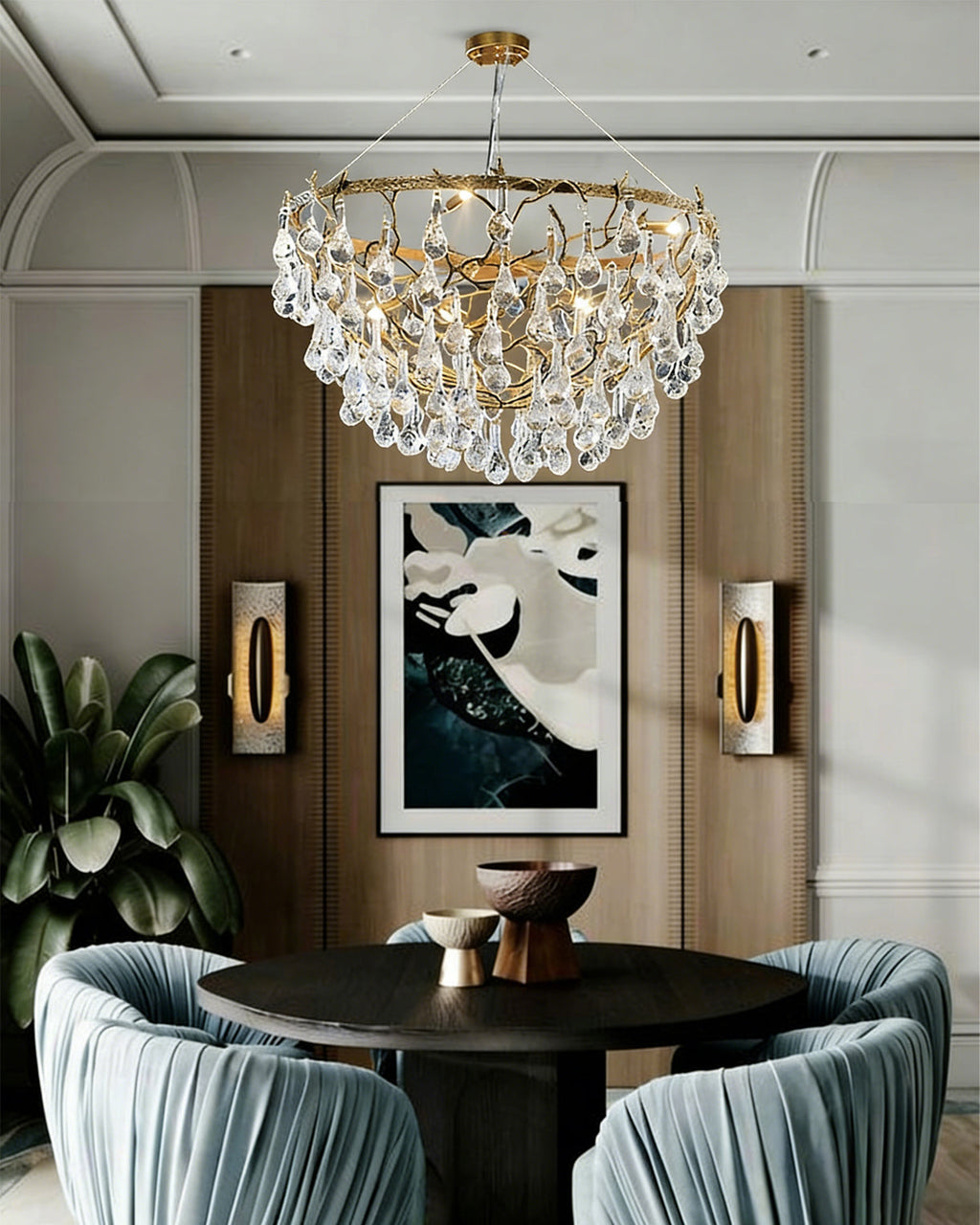 Doris Branch Brass Crystal Chandelier by Bling Lighting Studio