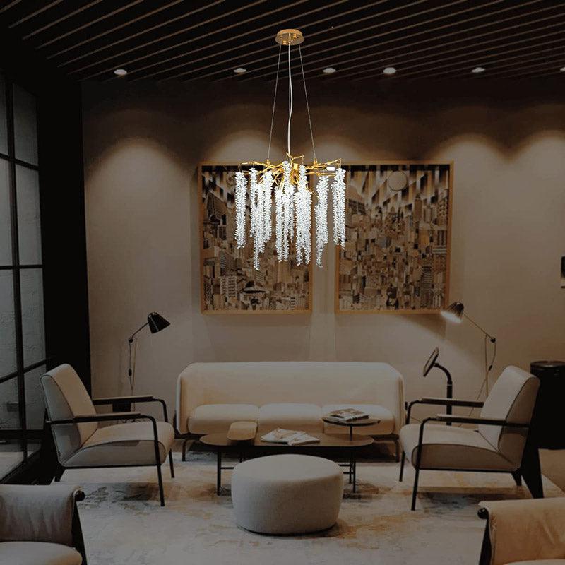 Doris White Crystal Branch Chandelier for Staircase detail view