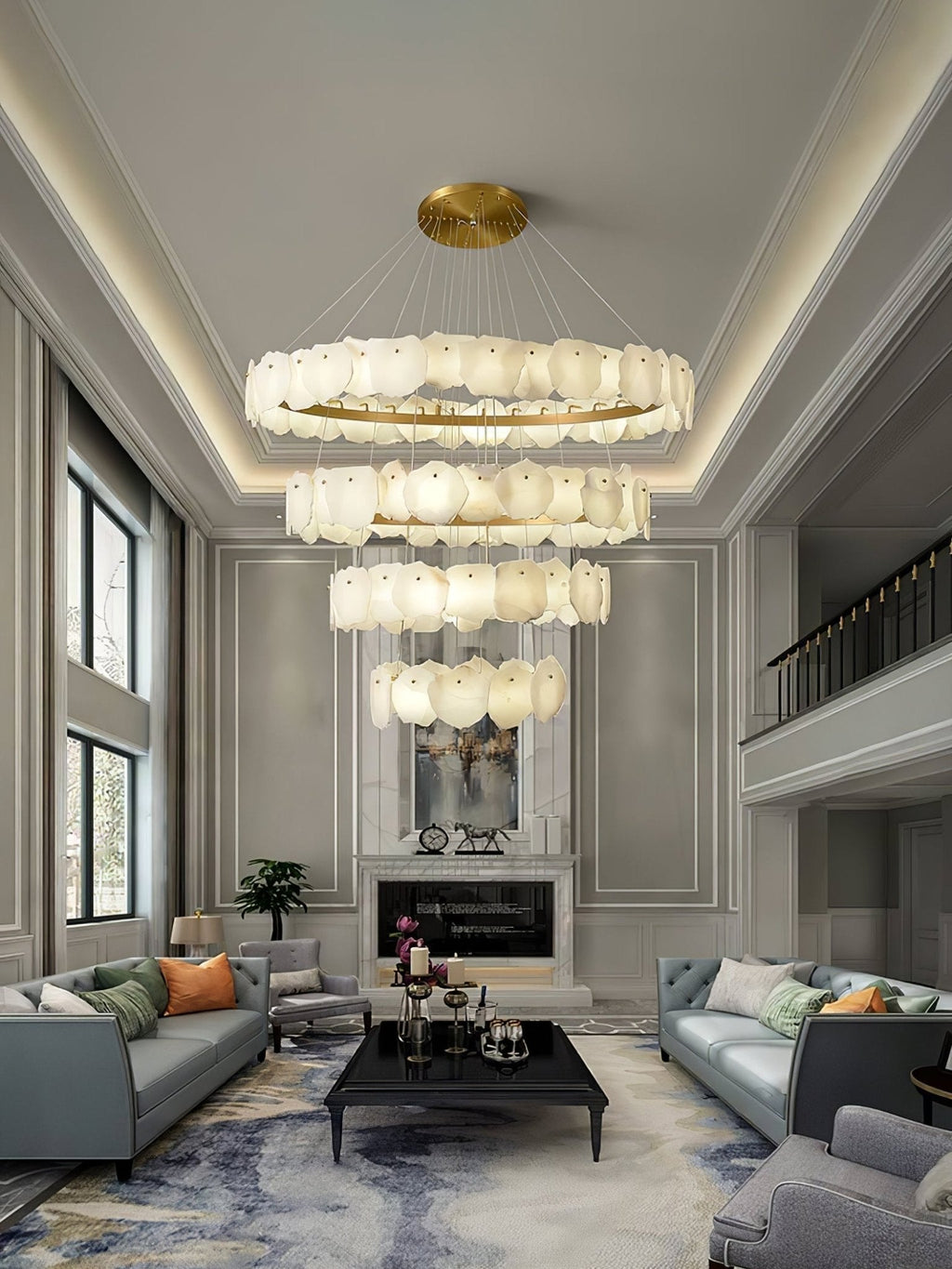 Ecliptica Spiral Alabaster Chandelier by Bling Lighting Studio