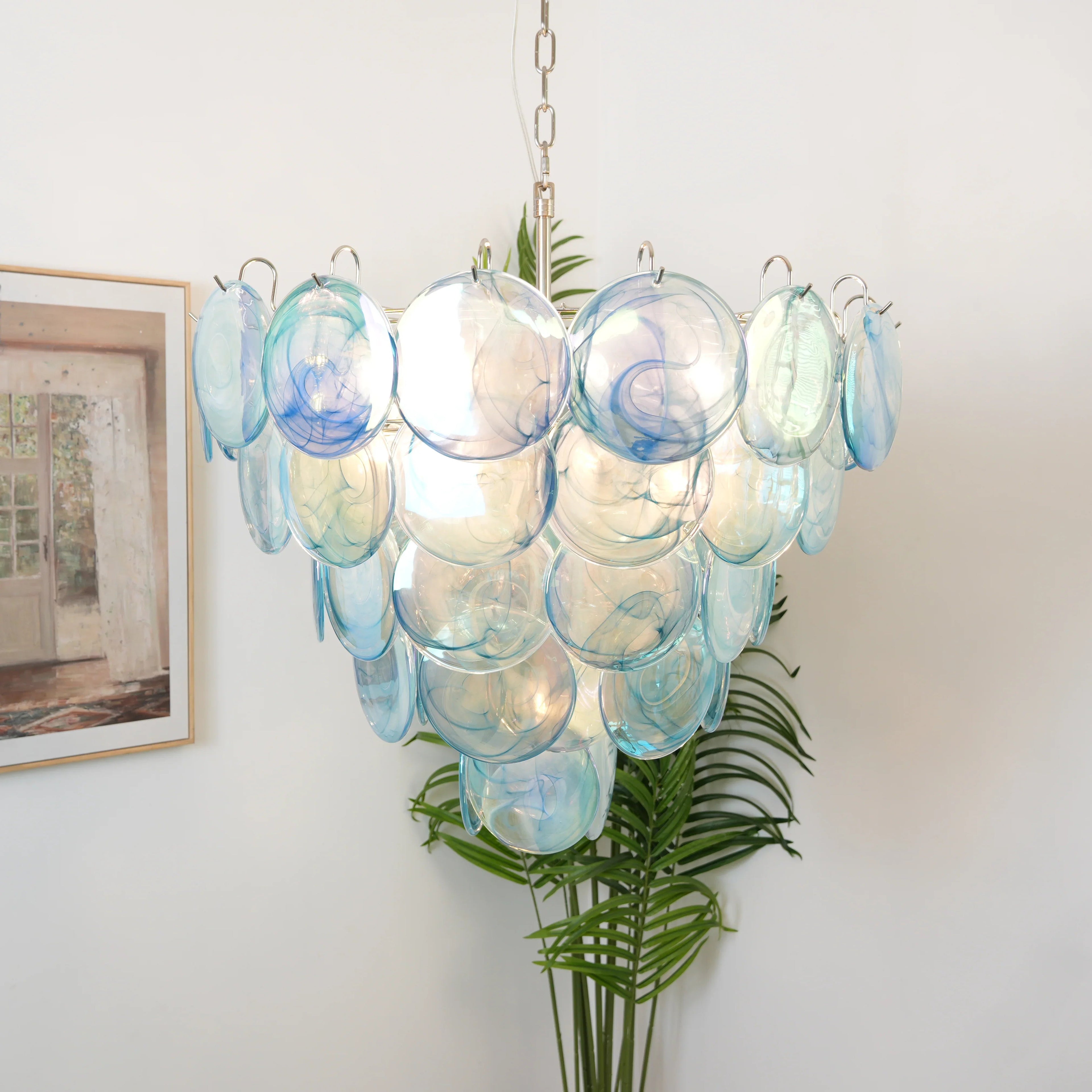 Elegant Blue Murano Disc Chandelier product image