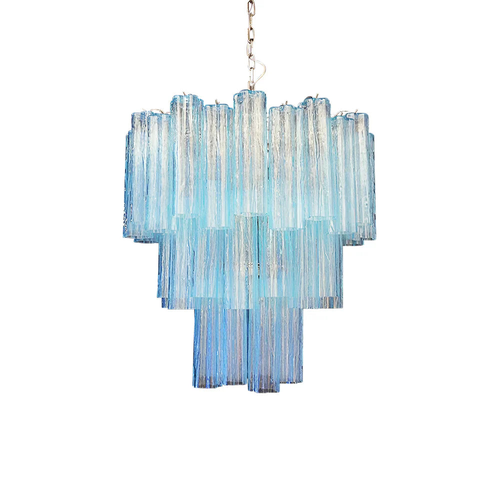 Elegant Blue Murano Glass Tube Chandelier by Bling Lighting Studio