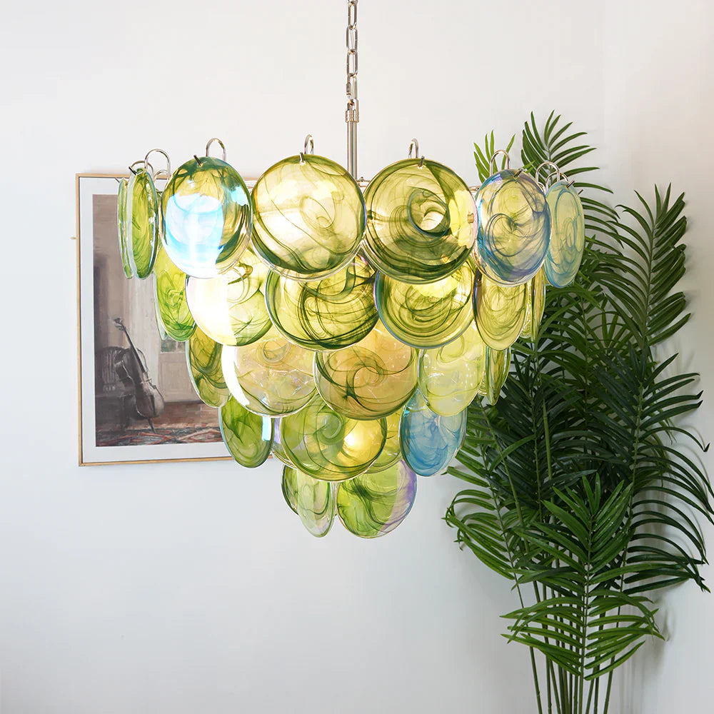 Elegant Green Murano Disc Chandelier detail view