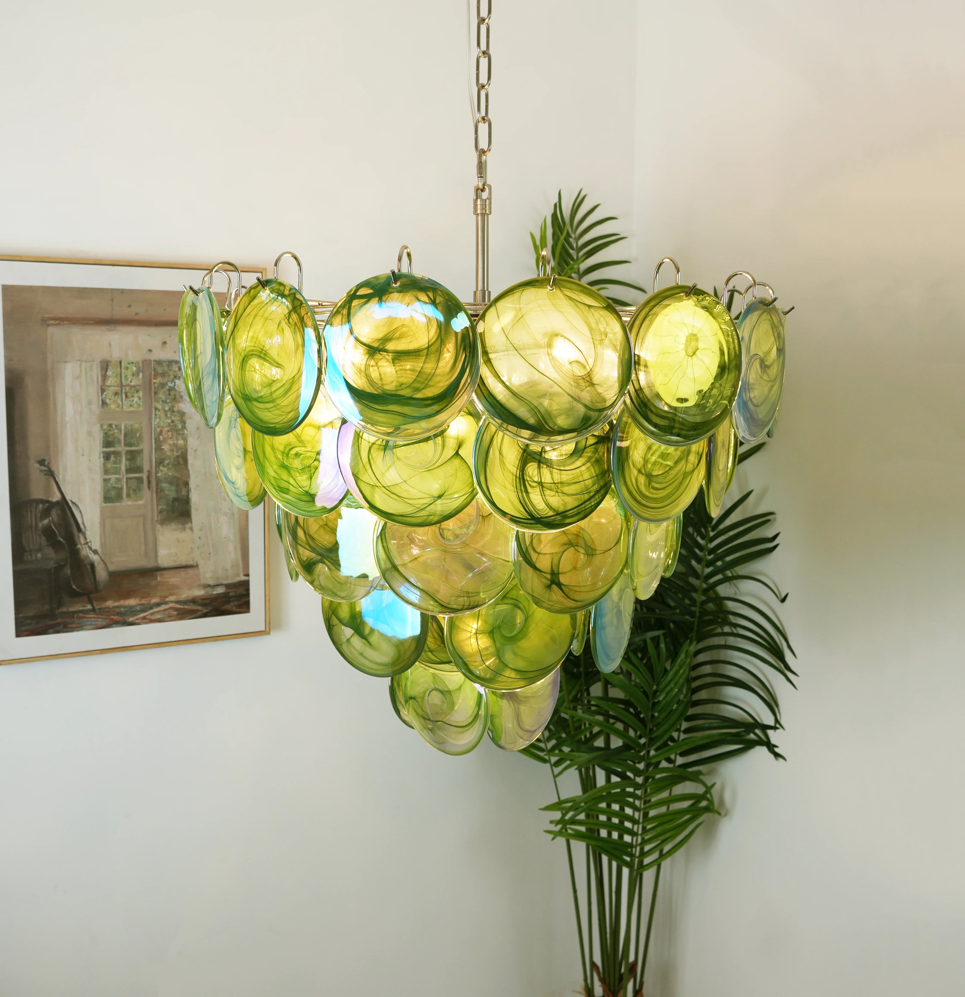 Elegant Green Murano Disc Chandelier product image
