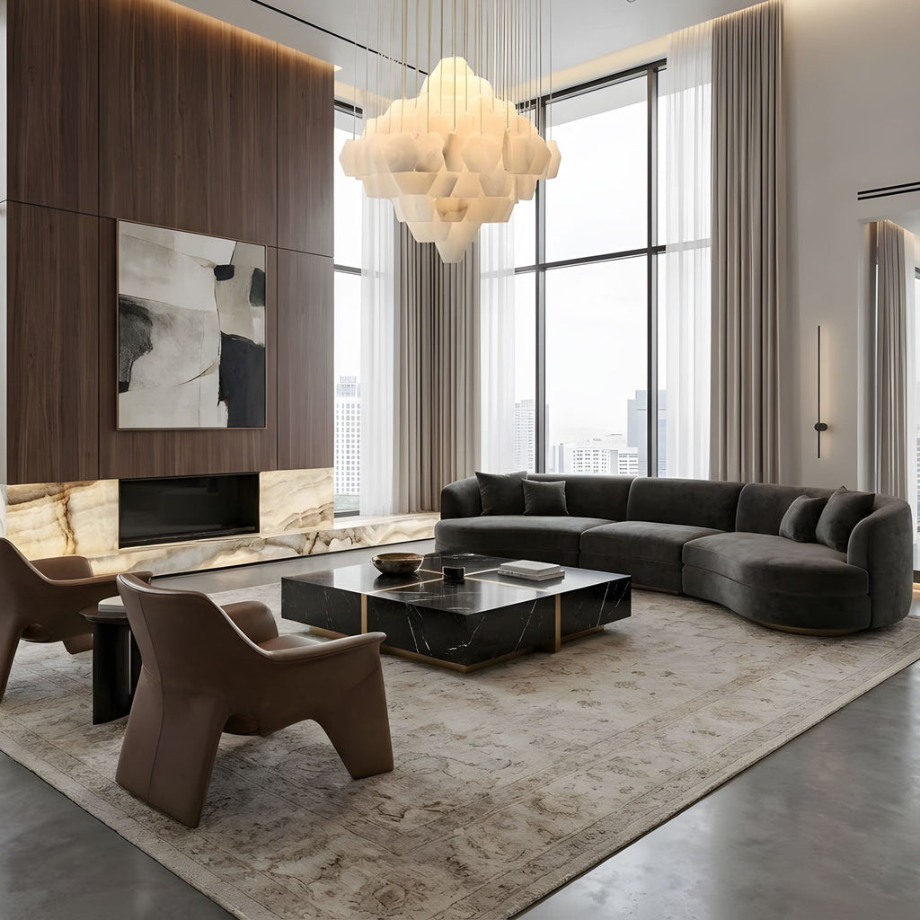 Elegant Hexa Alabaster Cascade Chandelier detail view