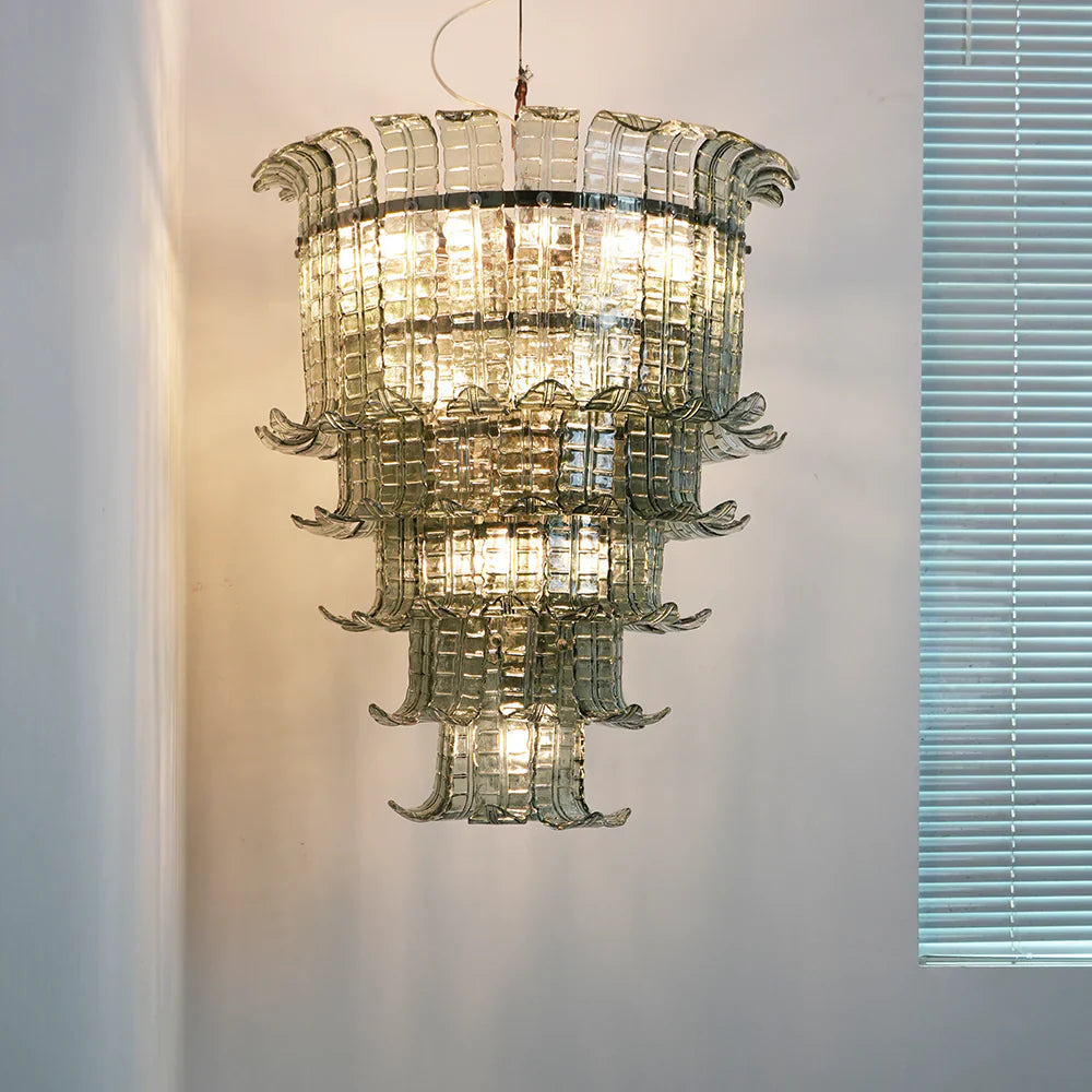 Elegant Leaf-Shaped Murano Glass Chandelier detail view