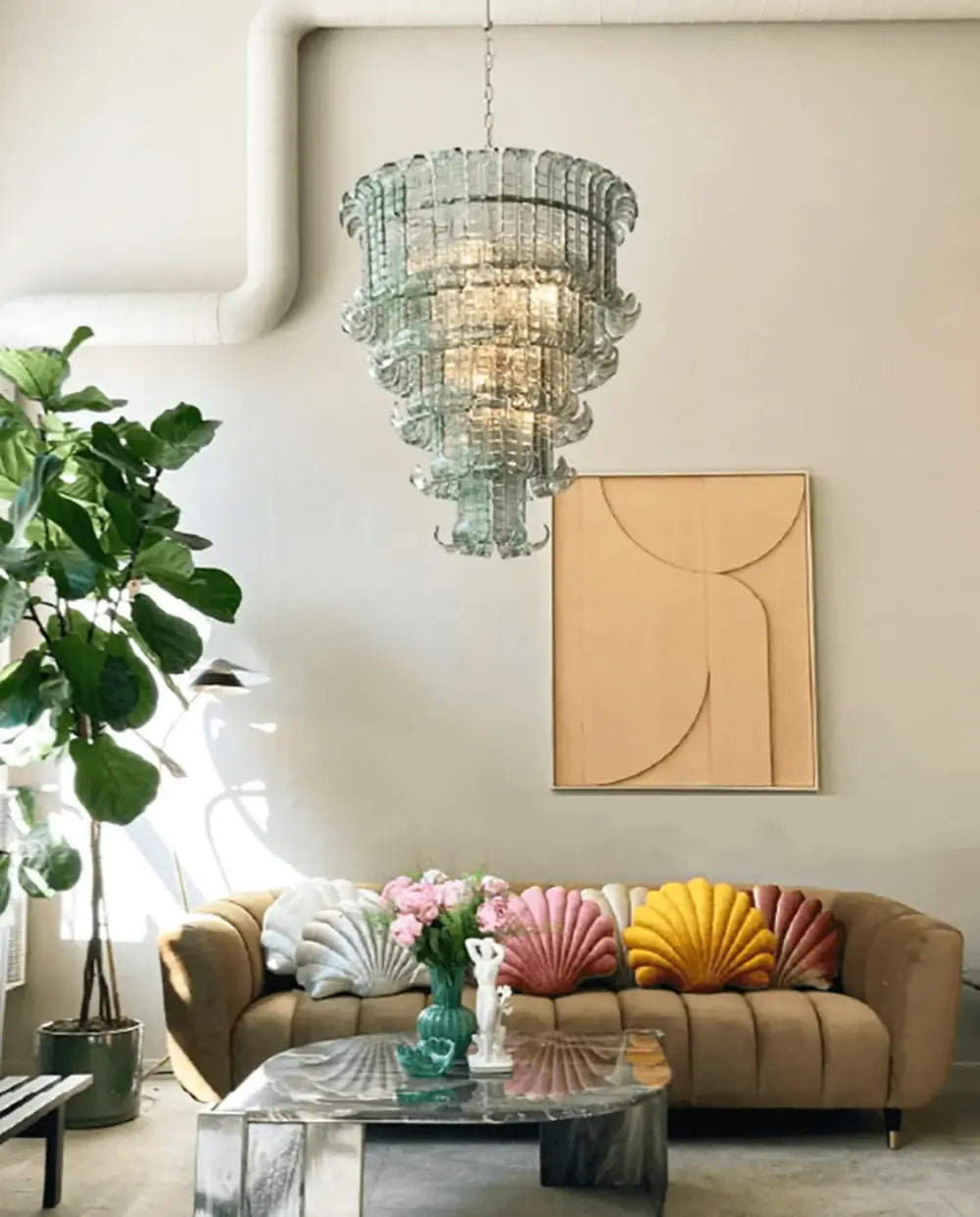 Elegant Leaf-Shaped Murano Glass Chandelier product image