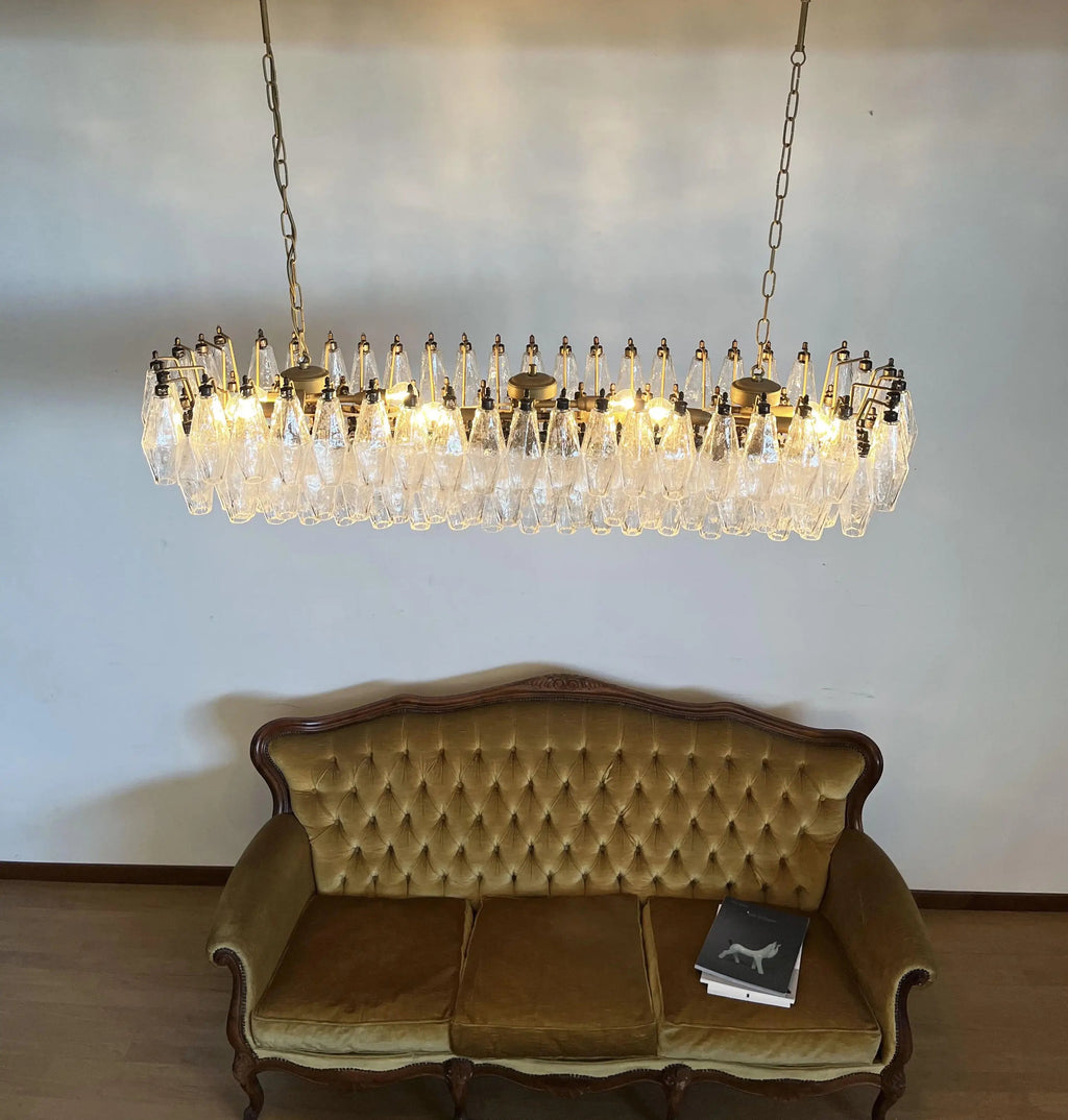 Elegant Transparent Murano Poliedri Chandelier material and finish detail