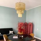 Elegant Yellow Murano Glass Tube Chandelier detail view