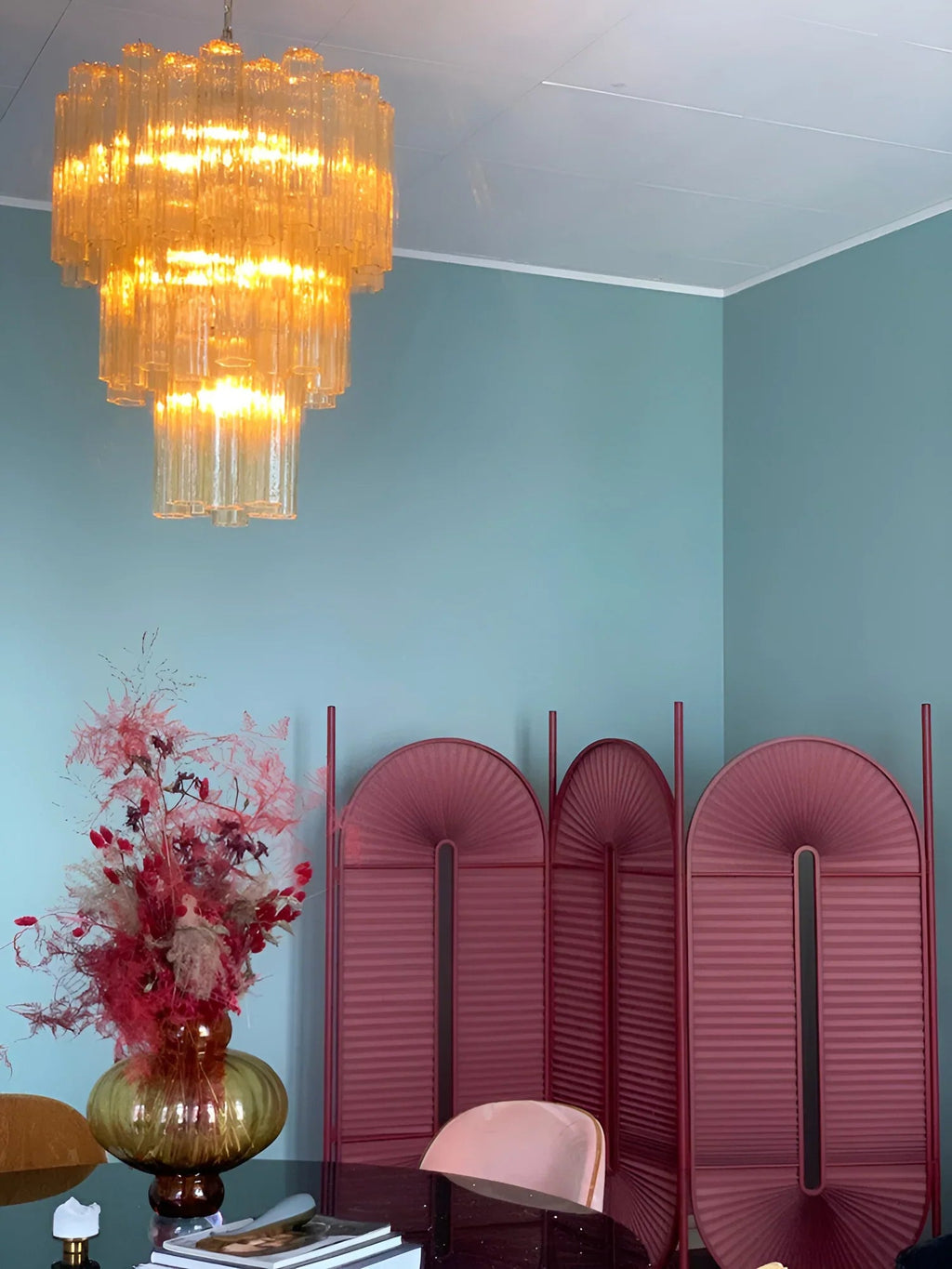 Elegant Yellow Murano Glass Tube Chandelier product image